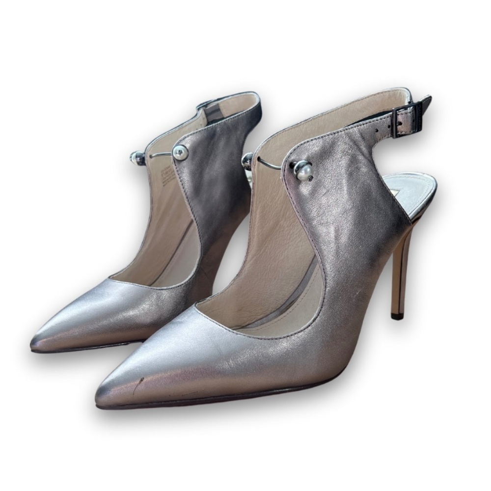 Louise et Cie Pointed Toe Pump, Silver Leather with Pearls, Womens Size 9.5M/41